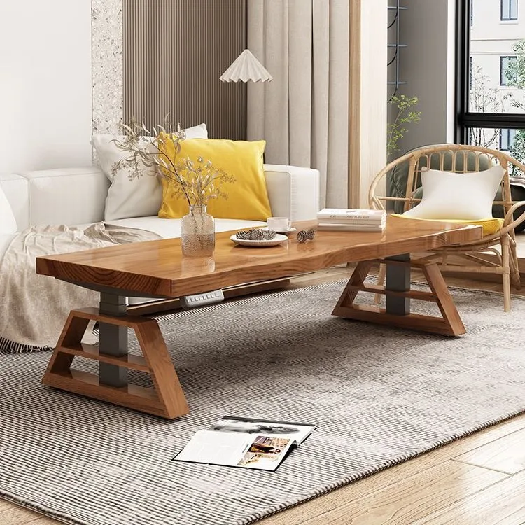wood electric liftable living room household log large board dining table dual-purpose tea table tea table small apartment