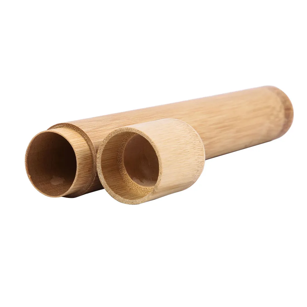 1Pcs Toothbrush Storage Case Bamboo Portable Round Tube Lightweight Travel Hiking Camping Toothbrush Protection Box
