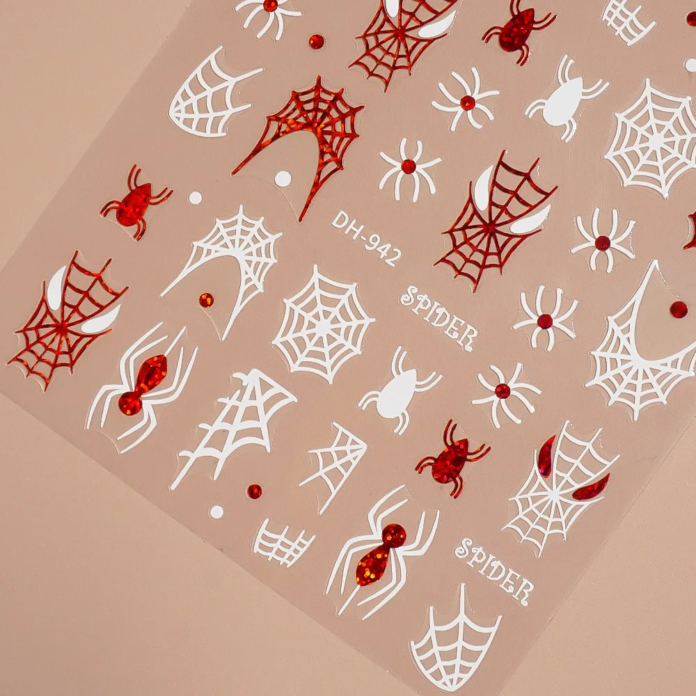 1/5PCS 빨간색 흰색 거미줄 네일 스티커 다크 스타일 네일 아트 장식 스티커 DIY 매니큐어 자기 접착제 장식 데칼