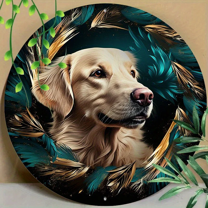 

Round Metal Aluminum Mark Dog Photo, for Home, Living Room, Coffee Shop, Office, Wall Decoration Art, Decorative Wall Poster