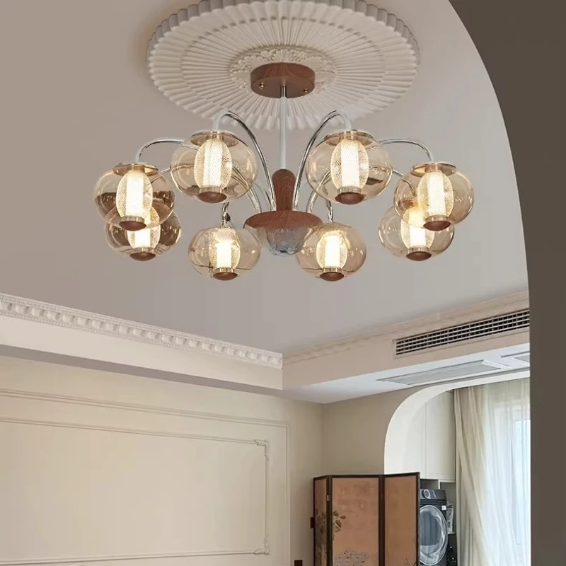 

French medieval living room chandelier retro dining room walnut color study bedroom designer room light