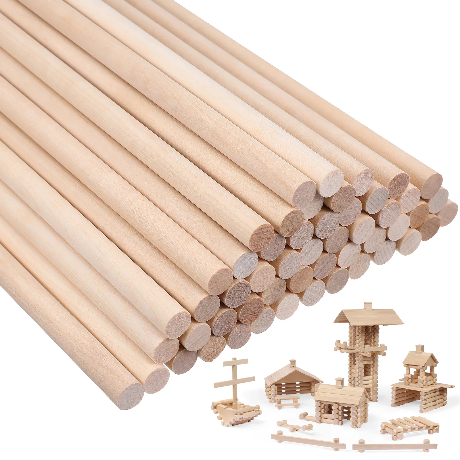 

50Pcs Solid Birch Wood Dowel Rods Unfinished Hardwood Craft Sticks Smooth Round Wooden Sticks for DIY Projects Woodworking and