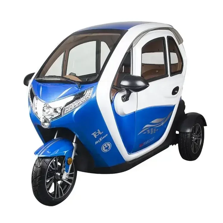 EEC Three Wheels Cargo Electric Tricycle Motorcycle Rickshaw Fully Enclosed Mobility Scooter   Motor with Cabin