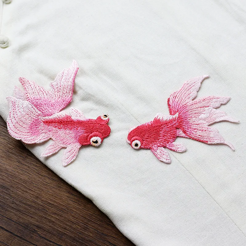 1 Pair Fine Embroidery Goldfish Sew on Patch for Clothing Sticher Symmetrical DIY Repair Creative Decoration Glue-free Type