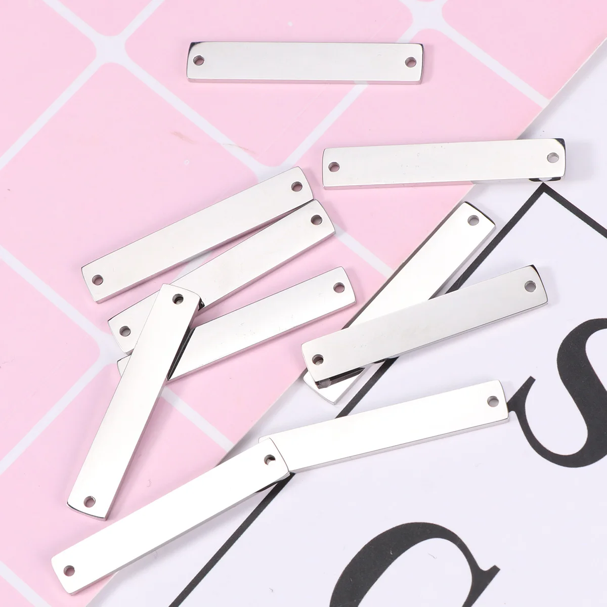 

10 Pcs Double Hole Connectors Stainless Steel Rectangle DIY Jewelry Accessories Golden Metal Pendants For Necklace Bracelet