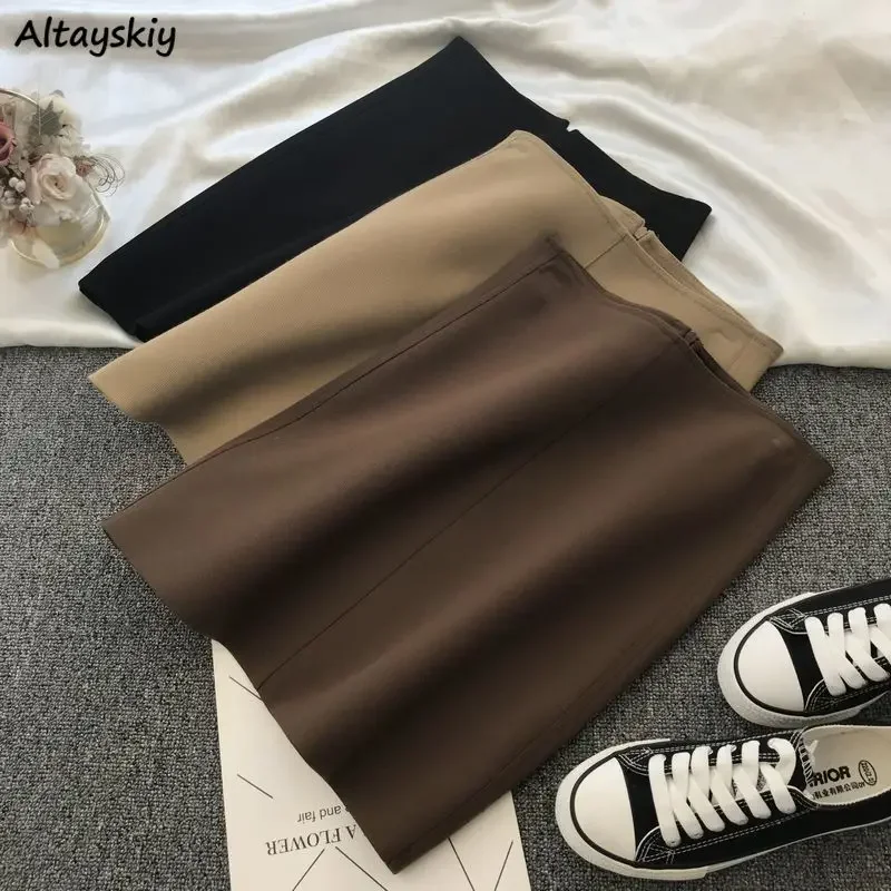 

Solid Skirts Women Y2k Fashion Minimalist A-line Korean High Waist Harajuku Zipper Vintage All-match Юбка Женская Office Lady