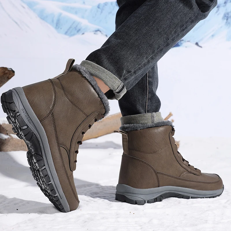 NeW Men Winter Snow Boots for Waterproof Leather Sneakers Super Warm Men's Boots Outdoor Male Hiking Boots Work Shoes Size 39-47