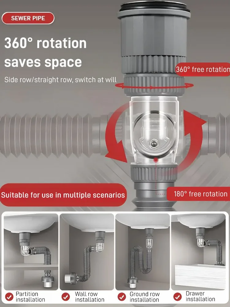 Wash Basin Drain Pipe Wash Basin Downcomer Inter-Platform Basin Deodorant Drain Pipe Set Stainless Steel Bounce Washbasin Draine