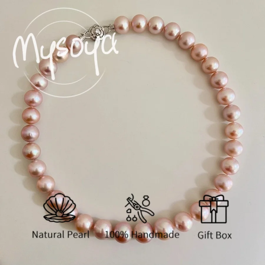 

MYSOYA 11-14mm Large Natural Pink Edison Pearl Necklace For Women And Men Gift Box Birthday Wedding Anniversary Jewelry Gift