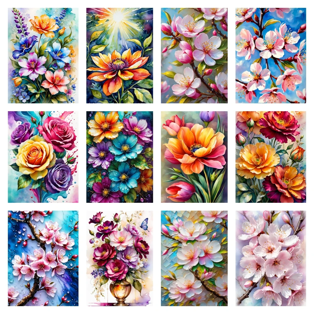 Natural Flower Landscape Mosaic Diamond Painting Art Cross Stitch Kit Colorful Sakura Rose Full Diamond Embroidery Decor Gifts