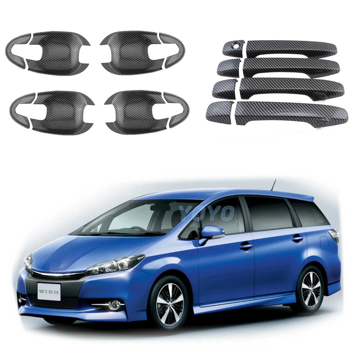 

New Carbon Bowl Cover Car Accessories Plated Door Handle Cover Trim Paste Style For Toyota Wish 2010 2011 2012 2013 2014 2015