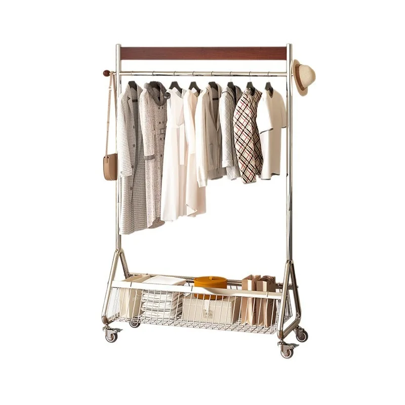 Medieval style Internet celebrity floor hanger bedroom stainless steel coat rack removable storage hanger