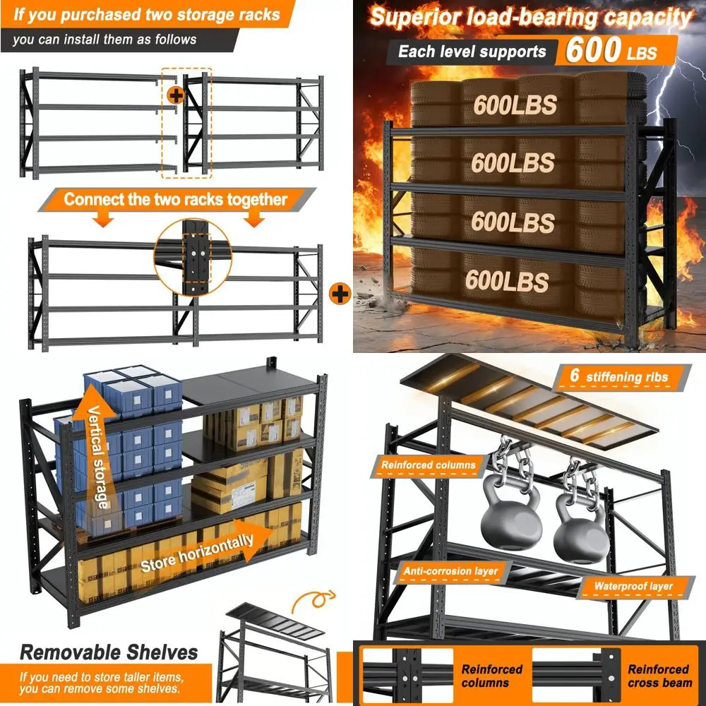 

Прочные регулируемые металлические стеллажи для гаража, кладовки, кухни и бардахана, ширина 70,87 дюйма