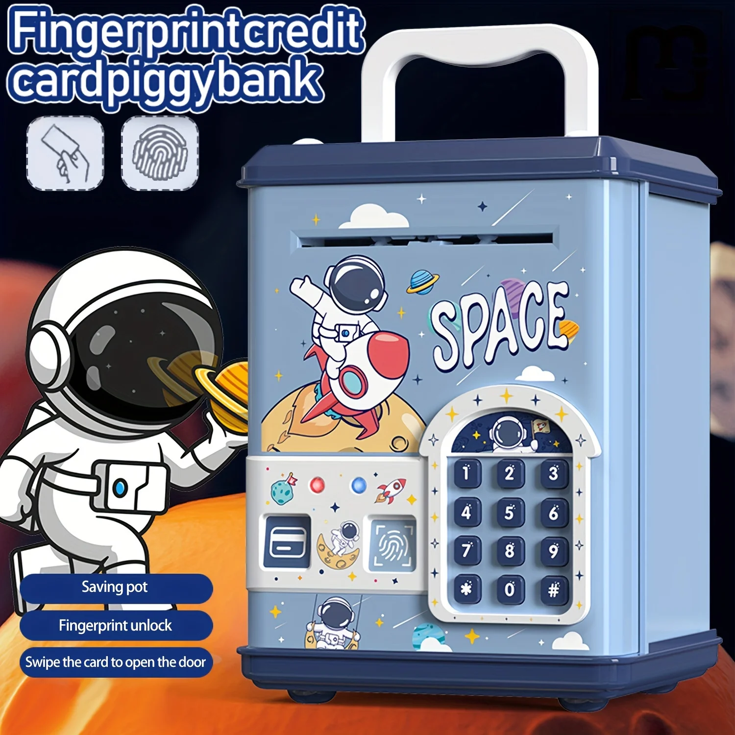 Spaarpot voor kinderen Automatische inductie rolgeld ATM Grote simulatie Intelligente elektronische vingerafdruk Wachtwoordbox