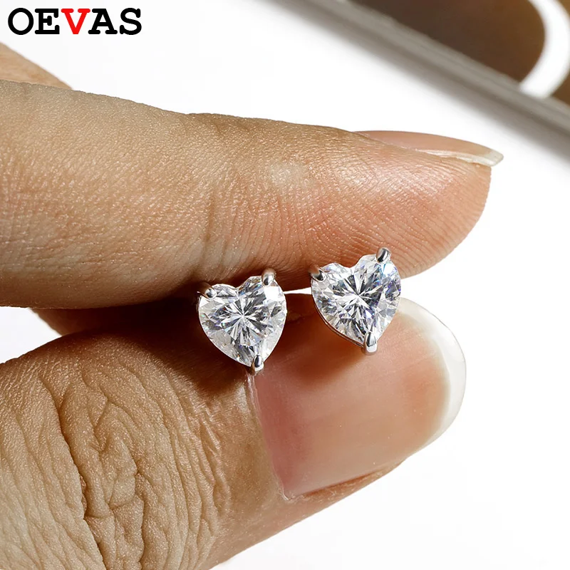

OEVAS 1/2/4 Carat 6.5/8/10mm D Color Heart Moissanite Diamond Stud Earrings For Women 925 Sterling Silver Party Fine Jewelry