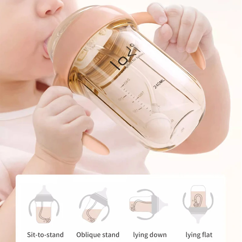 Newborn Feeding Bottle Double Exhaust Anti-Choke Baby Bottle PPSU Wide-caliber Feeding Bottles BPA Free for Baby 0-6 Month 240ML