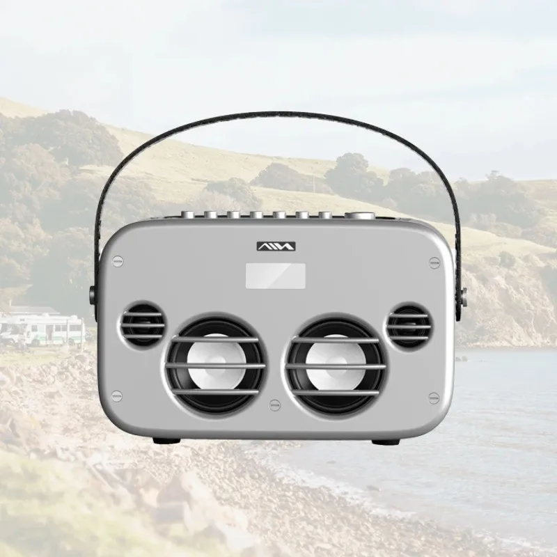 

Retro Silver Design Portable Speaker With Leather Handle Bluetooth 5.0 Version Non-slip Bottom
