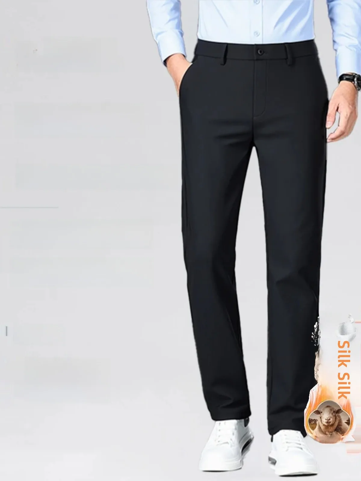 

Pierre Cardin Men's High-End Fce-Lined Thiened Warm Silk Wool Casual Straight Leg Long Pants Faionable Ci Sle Winter