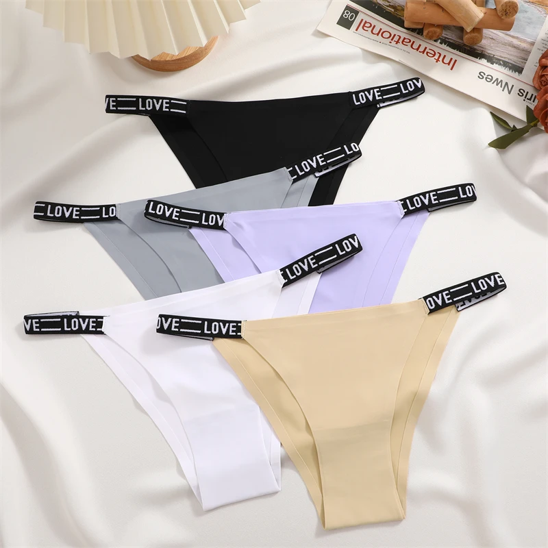 3PCS Women\'s Letter Waist Underpants Seamless Thongs Sexy Low Rise Comfortable Briefs Female Soft Solid G-String Lingerie M-XL