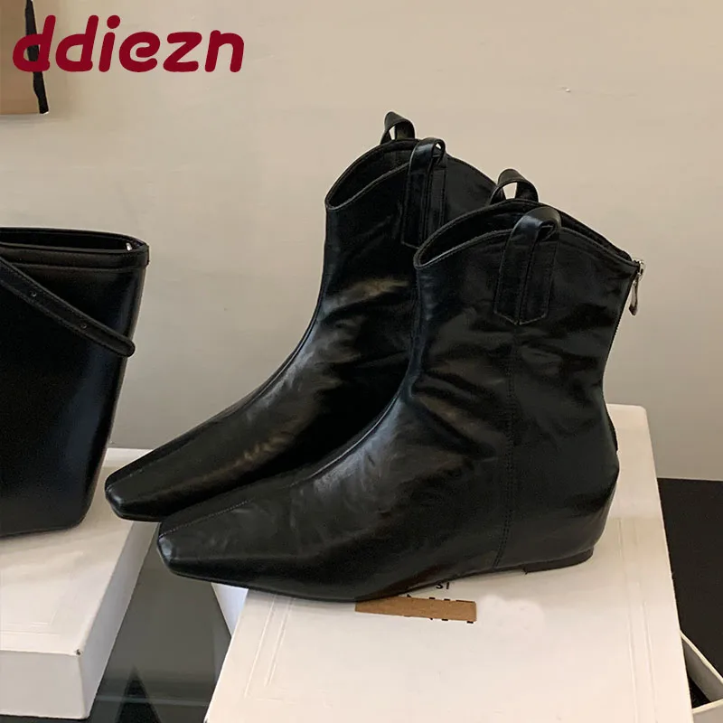 

2025 женские ботильоны «Челси» на молнии, увеличивающие рост, модная обувь с острым носком, женские короткие ботинки, обувь