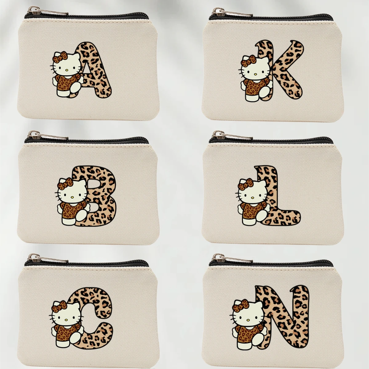 

Милая сумка-кошелек Hello Kitty с леопардовым принтом и буквами A-Z, в стиле аниме Y2K, на молнии, для денег и ключей, подарок