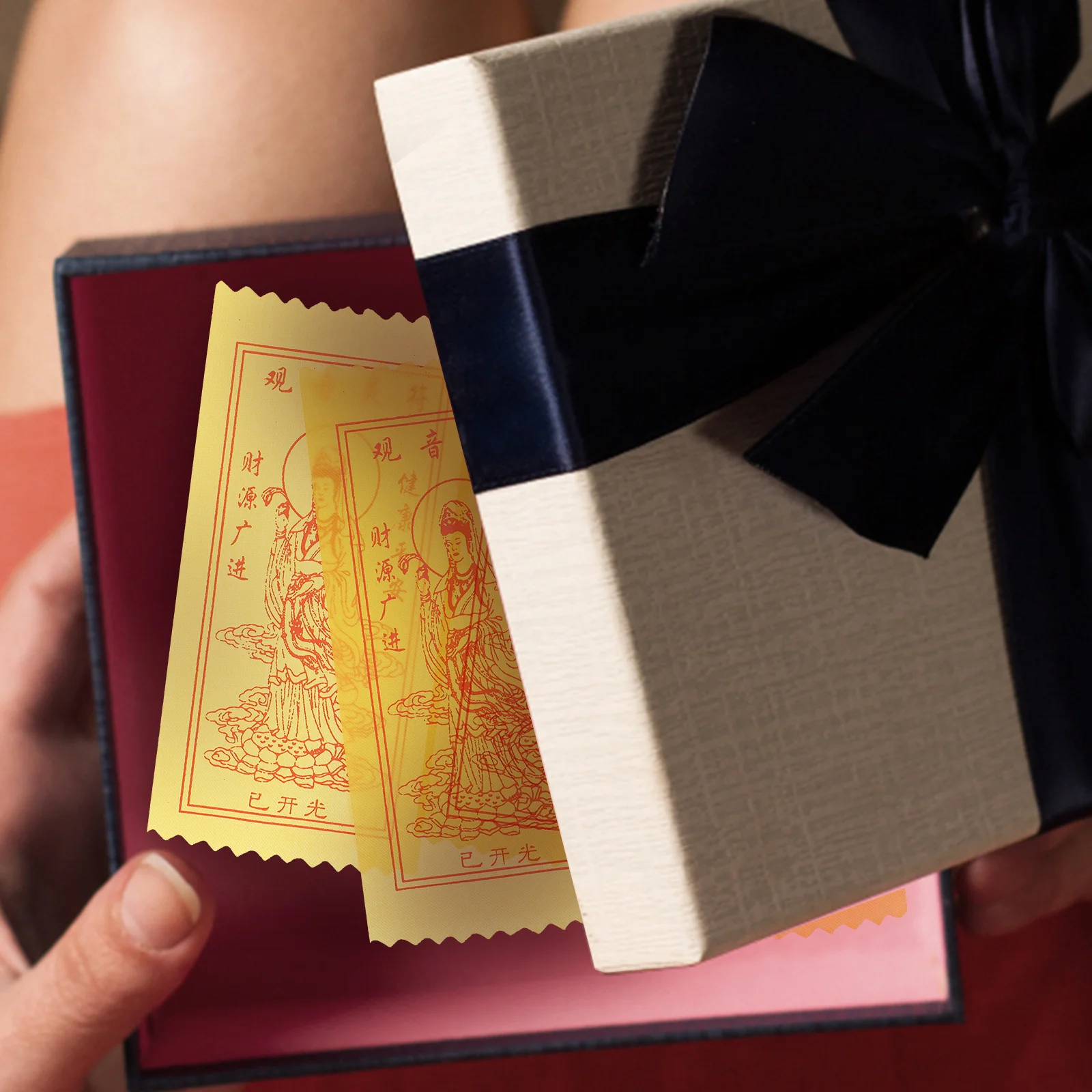 

Kwan Yin Amulet Stickers Chinese Style Religious Daily Use Delicate Cloth Material Powerful Belief Influence Luck Blessing