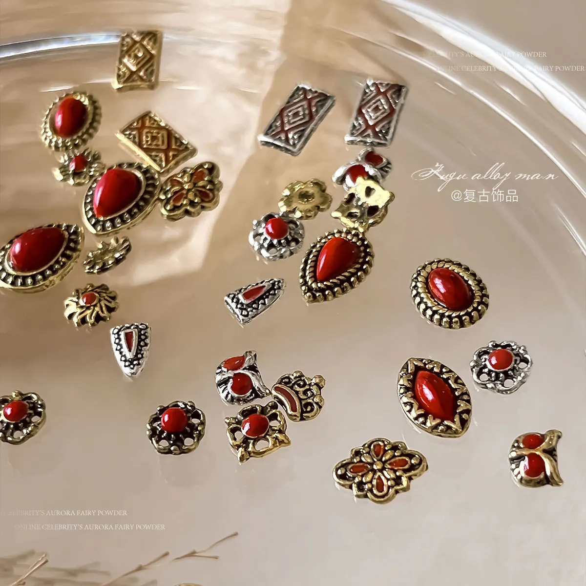 Breloques rétro, accessoires de bijoux, couronne de hibou bohème Vintage, gouttelette d'eau, décoration Nail Art en métal, strass, partie Turquoise