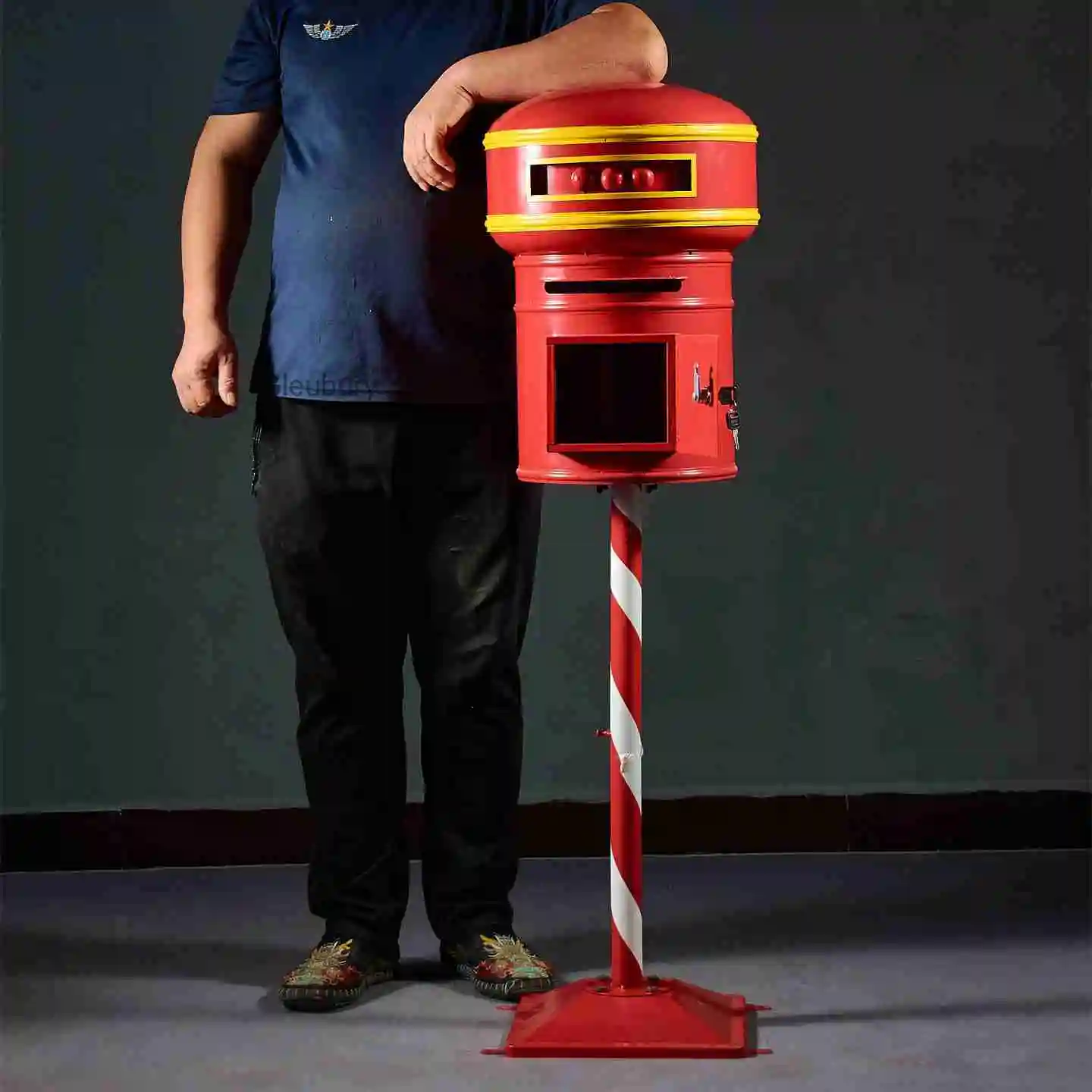 Iron art vertical cylindrical mailbox, school suggestion box, letter box, mail box, decorative item