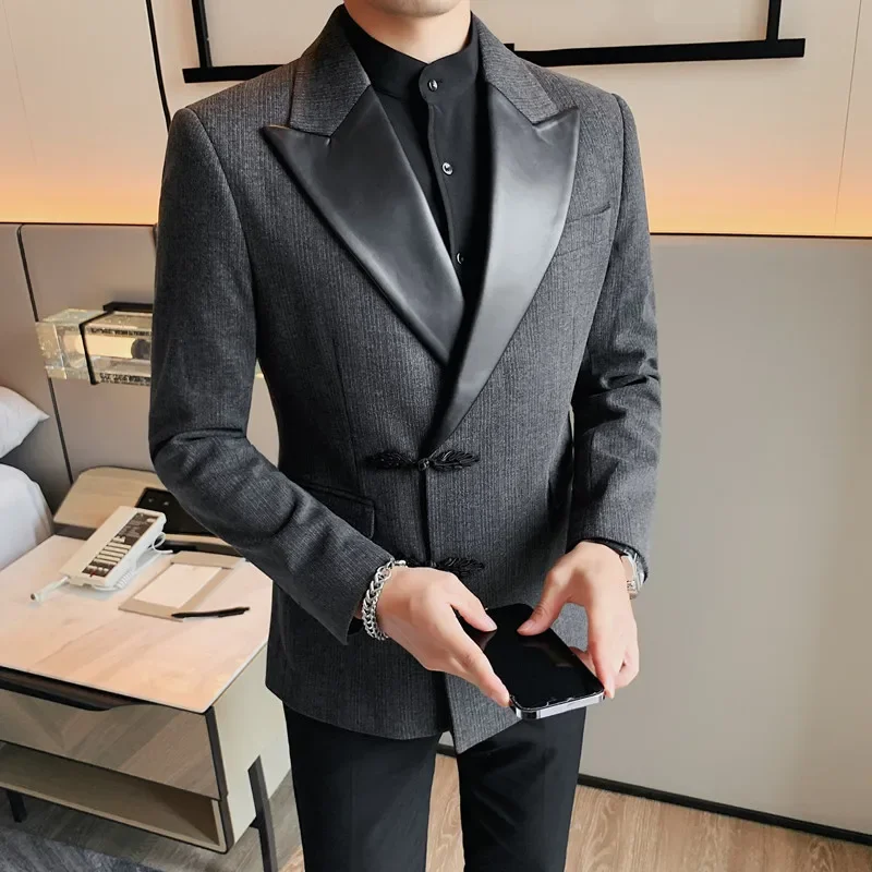 2023 autunno inverno giacca Blazer uomo stile cinese colletto con risvolto Casual Business dress coat Wedding Groom Banquet Party Blazer