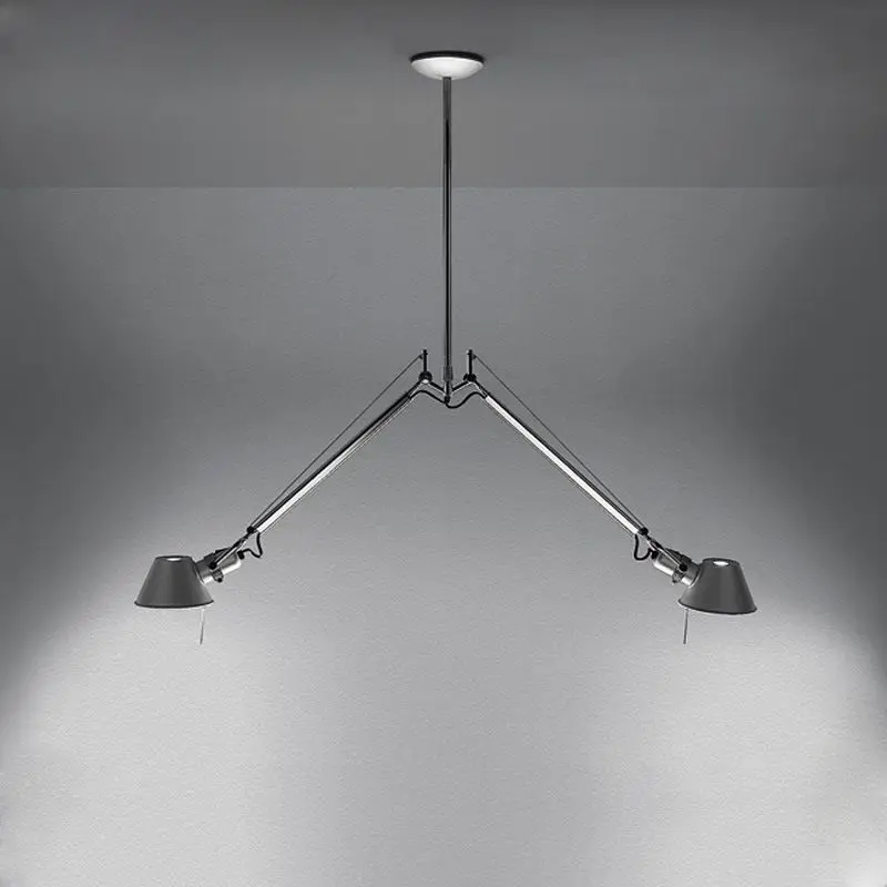 Włoska robotyczna lampa wisząca z długą rąką do salonu, jadalni, kreatywna regulowana teleskopowa lampa wisząca dwugłowicowa E27
