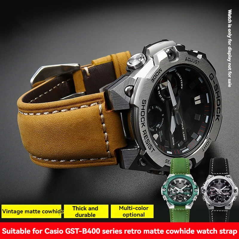 Replacement Leather Strap for Casio G-SHOCK GST-B400/GST-B200 Men's 24*14mm  24*16mm Genuine Cowhide Watch Band, Casual Wristban