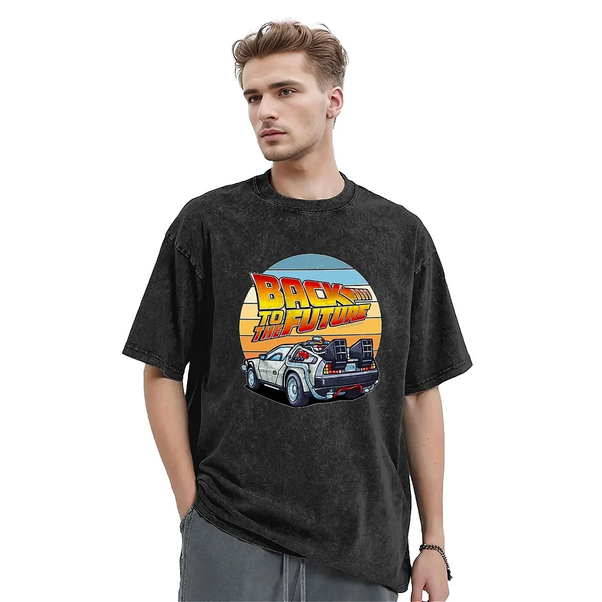 Back to the Future Washed T Shirt Men Tv Show Vintage Casual T Shirts Summer Round Neck Trendy Cool Tees Custom Oversize Tops