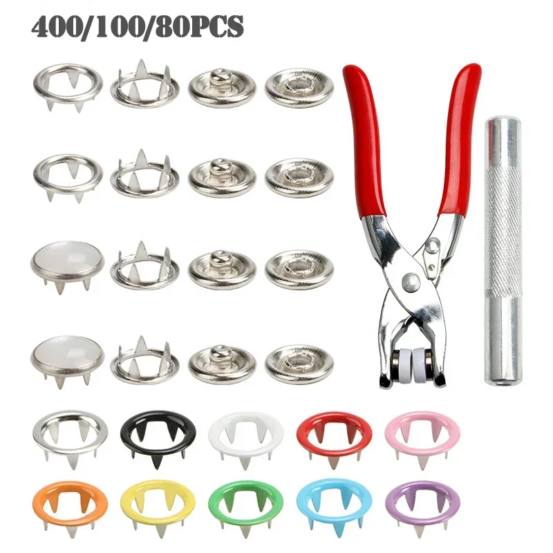 

400/200/80pcs Plier Tools Metal Snap Button Kit Fasteners Press Studs Bouton Pression Fasteners for Installing Clothes Bag단추펜치