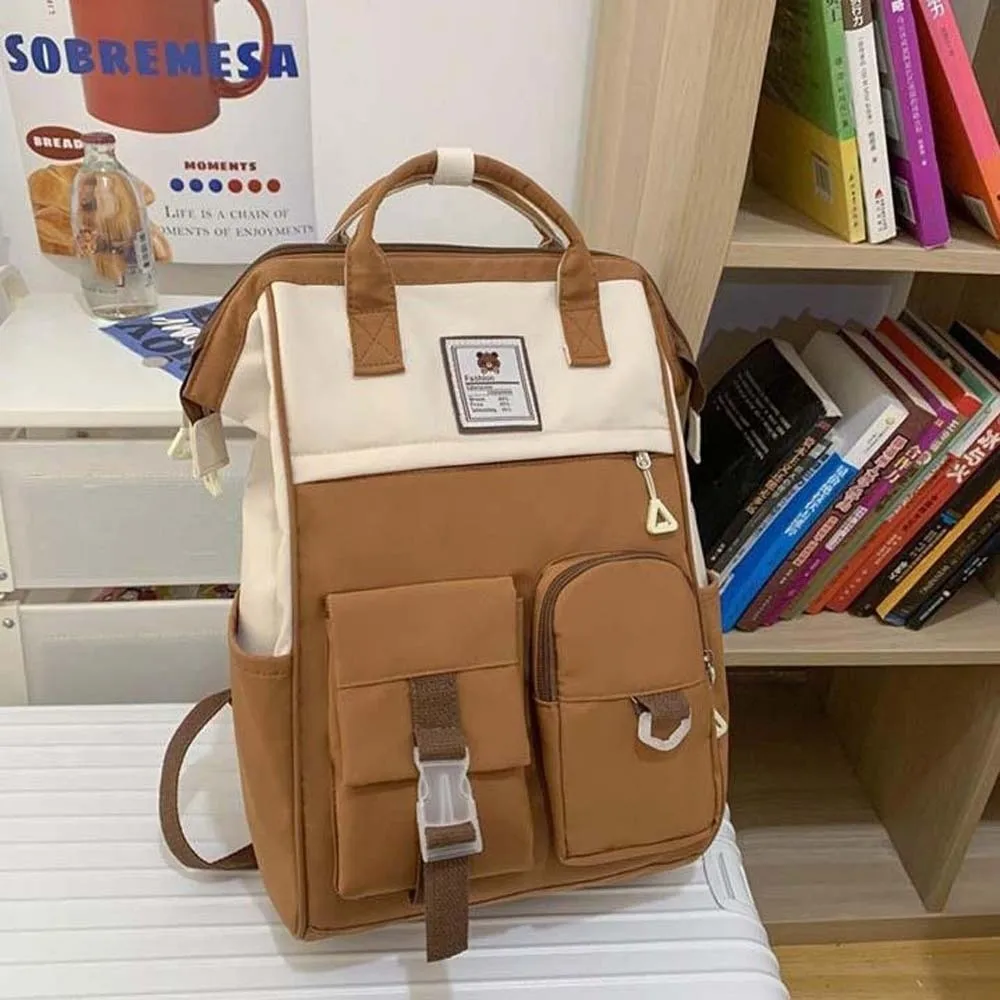 

Adjustable Large Capacity Backpack Anti-splash Water Korean Style Casual Nylon Daypack Contrast Color Soft Women School Bag