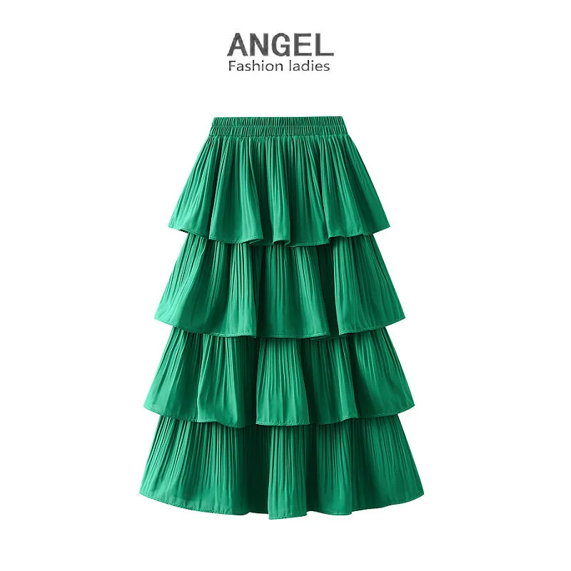 

1pcs/lot korean style woman fashion cake dance long skirt lady 4layers solid pleated skirt