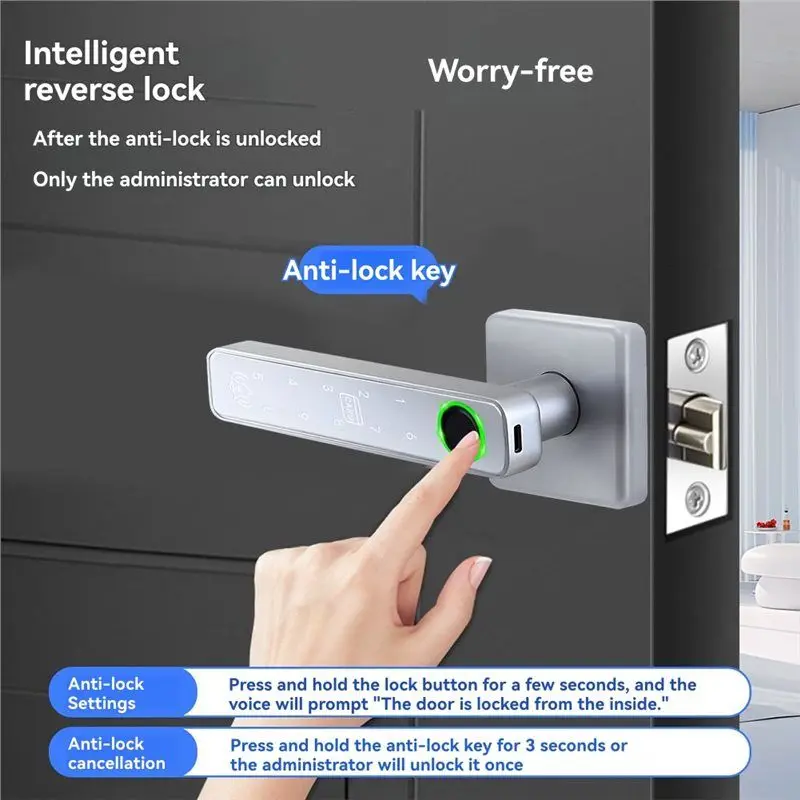 Tuya WIFI Smart Fingerprint Lock Password RFID Card Reader For Indoor Wooden Metal Doors- Bathroom Bedroom Compatible-Y41A