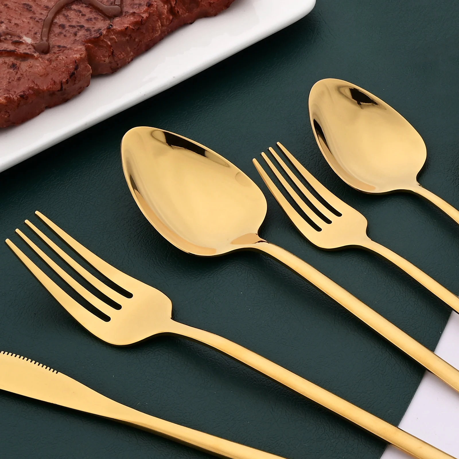 4/16/24Pcs Gold Mirror Dinnerware Set Kitchen Tableware 304 Stainless Steel Knife Forks Spoons Cutlery Sets Home Flatware Set