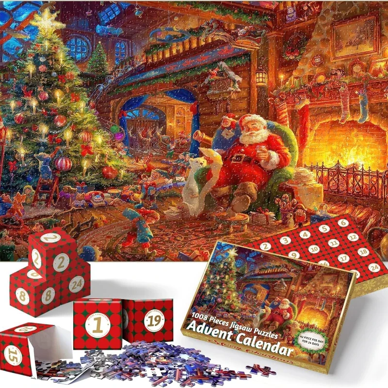 Advent Calendar 2024 Christmas Jigsaw Puzzles 1008pcs 24 Days Christmas Countdown Calendar Thanksgiving Gift Family Game Puzzle