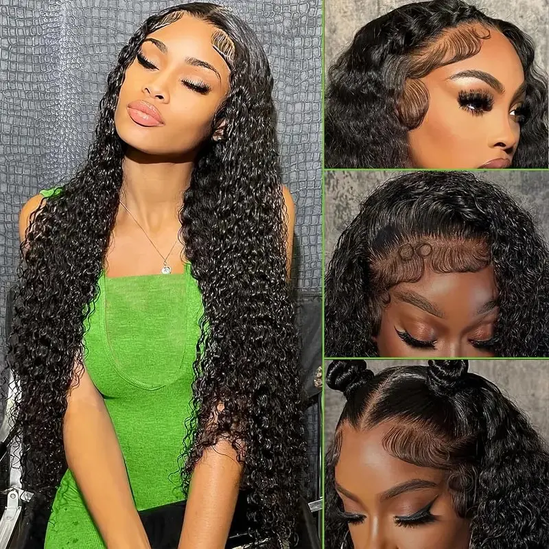 Natural Black 180 Density 13x4 HD Lace Front Wig Deep Wave 38 Inch 13X4 Curls High Quality Glueless for Women Human Hair Wigs