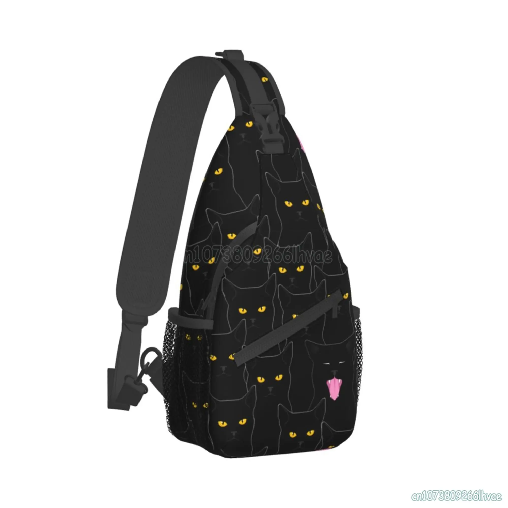 funny Black Cats Pattern Chest Bag for Women Unisex Casual Crossbody Bags Waterproof Daypack for Travel Beach Camping Hiking