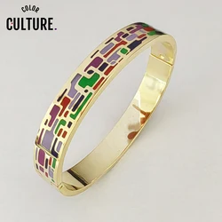 Color Culture Enamel Fashion 10MM Wide Open Bangles for Women Stainless Steel Jewelry Best Friends Gift