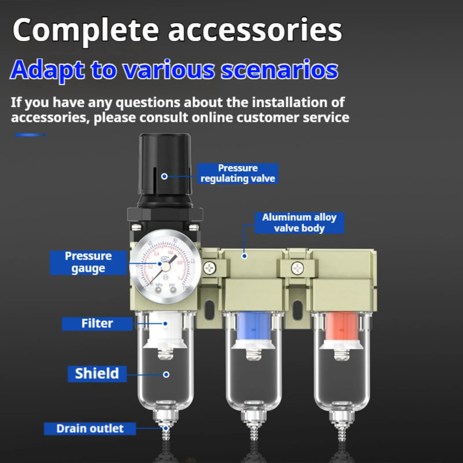 CWFFF 1/4 interface high-precision quadruple air filter precision air compressor air source processing gas pump water separator
