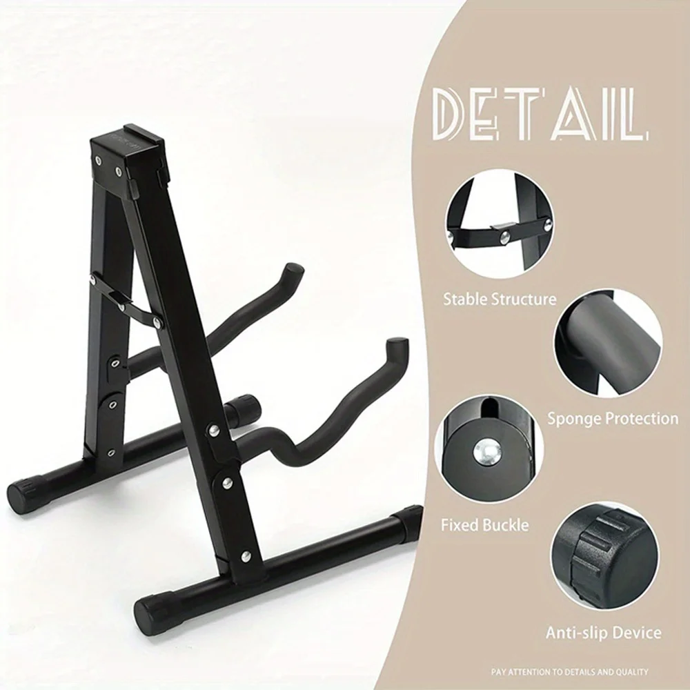 Metal Guitar Stand - Foldable A-Frame Stand for Acoustic and Electric Guitars - Freestanding Floor Rack for Musician