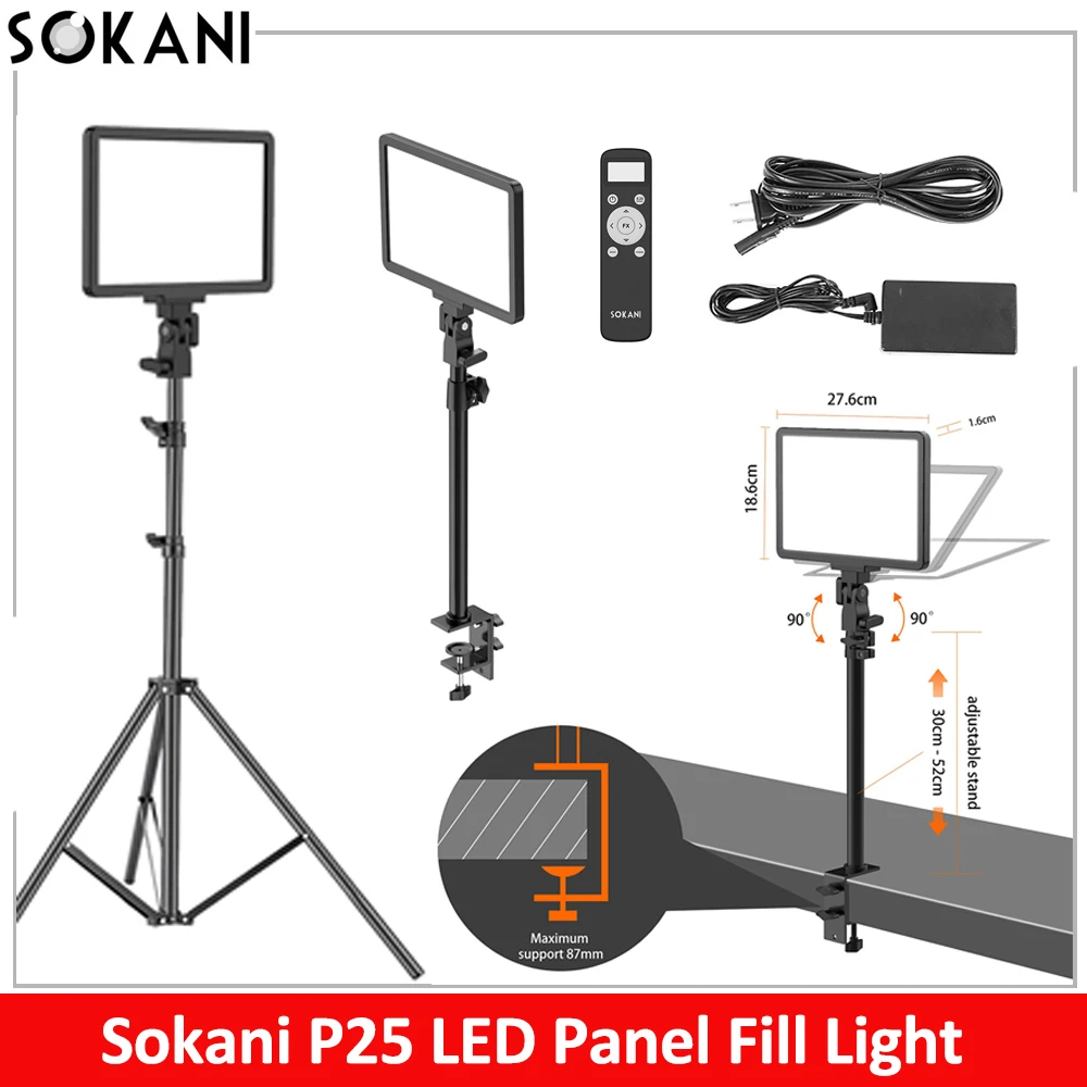 Sokani P25 Panel Light Dimmable LED Video Light Fill Light Professional Studio For Record Videos Video Calls Zoom Meetings Lamp