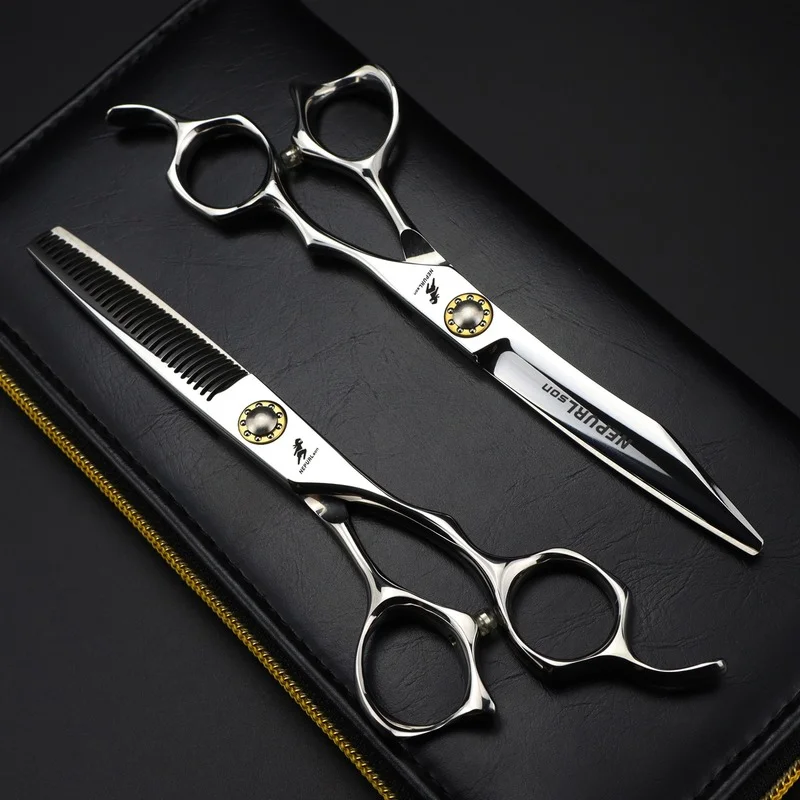 

Nepurlson 6 Inch Salon Shears Hairdressing Scissors 440c Japan Steel Professional Barbershop Hair Cutting Thinning Scissors Set