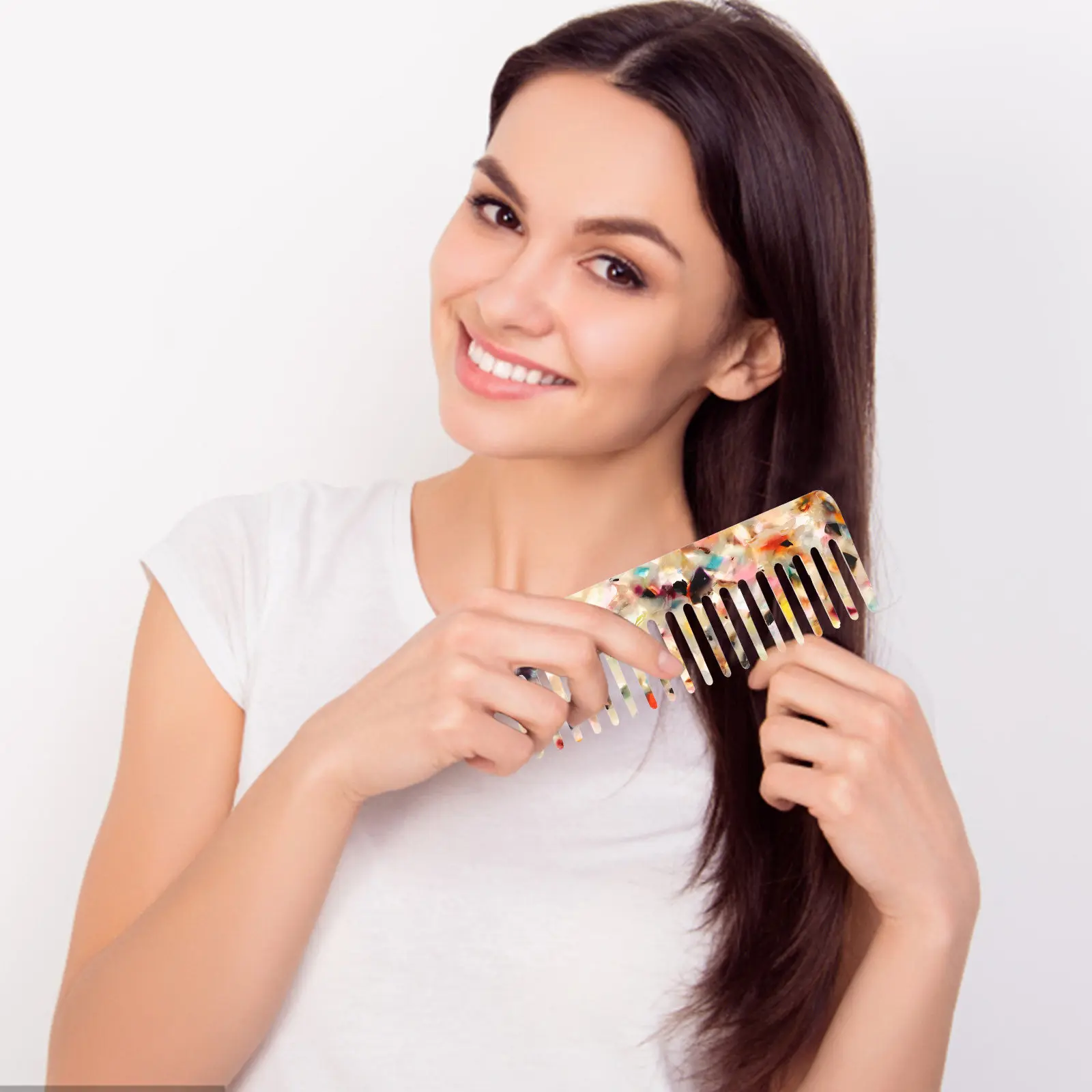 

2pcs Marble Pattern Wide Tooth Detangling Comb For Curly Straight Fine Thick Natural Black Hair Scalp Massage Styling Combs