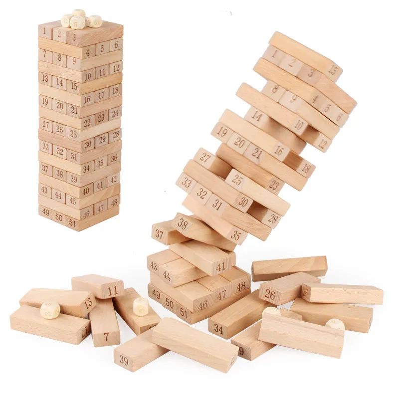 

Big Size 51pcs Wooden Digital Stacking Building Blocks Set Balancing Stacker Toys Parent Child Interactive Game Educational Gift