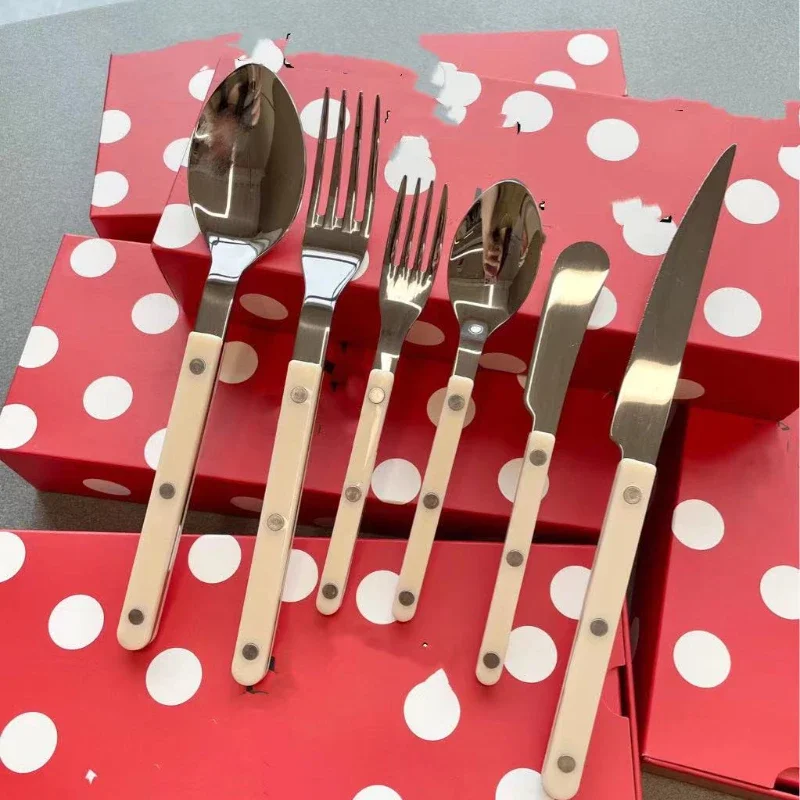 European Style High-end Tableware 6-piece Set of 316 Stainless Steel Acrylic Hotel Restaurant Tableware Knives, Forks, Spoons