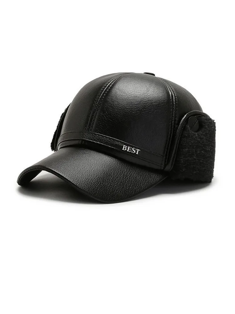 Lässige Herren-Baseballkappe aus weichem Leder mit Bündchen für mittlere und ältere Menschen, warm für den Winter – Detail 4