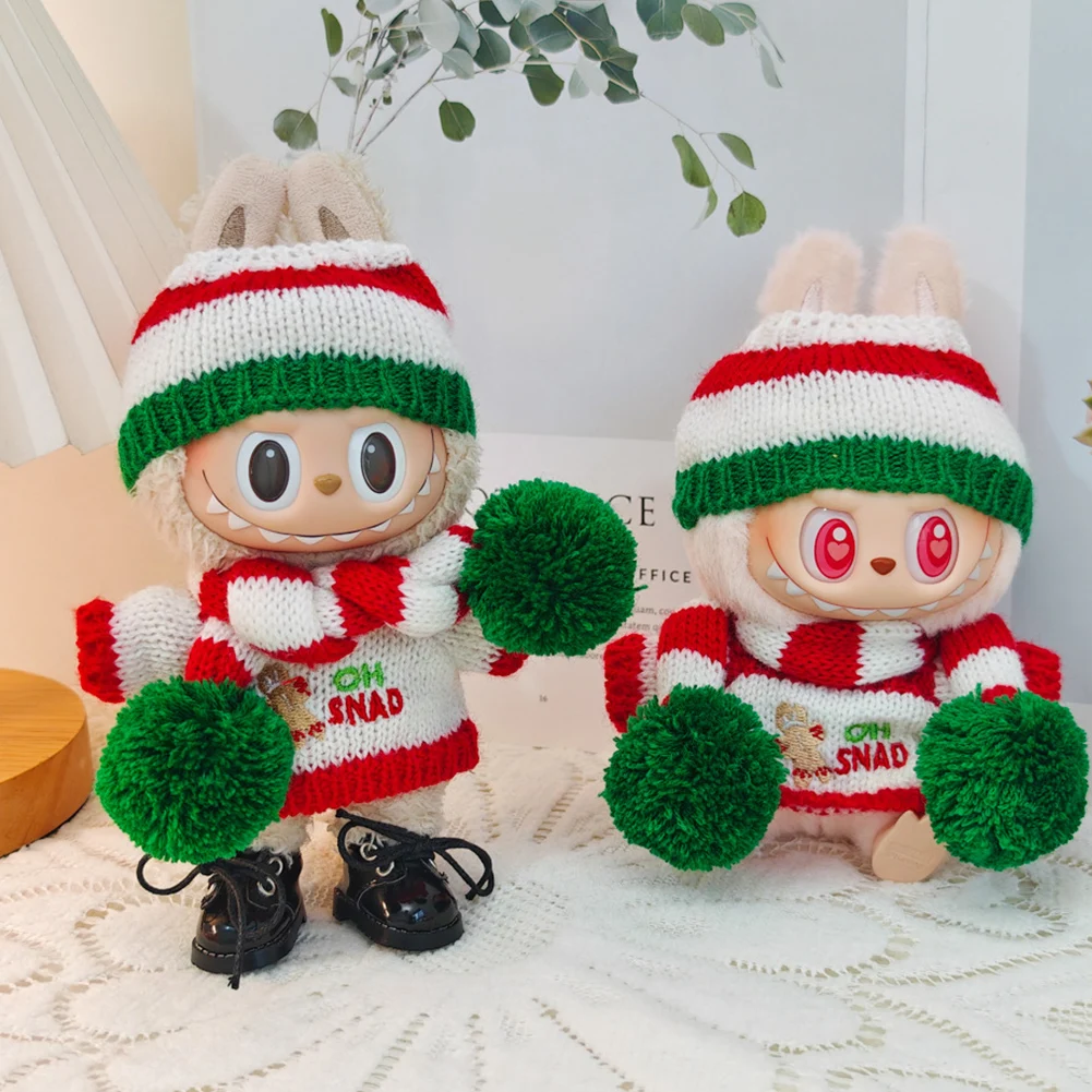 Mini Plush ตุ๊กตาเสื้อผ้าสําหรับ Labubu คริสต์มาสถักเสื้อกันหนาวตุ๊กตาเสื้อผ้าชุดอุปกรณ์เสริมสําหรับของขวัญเด็ก